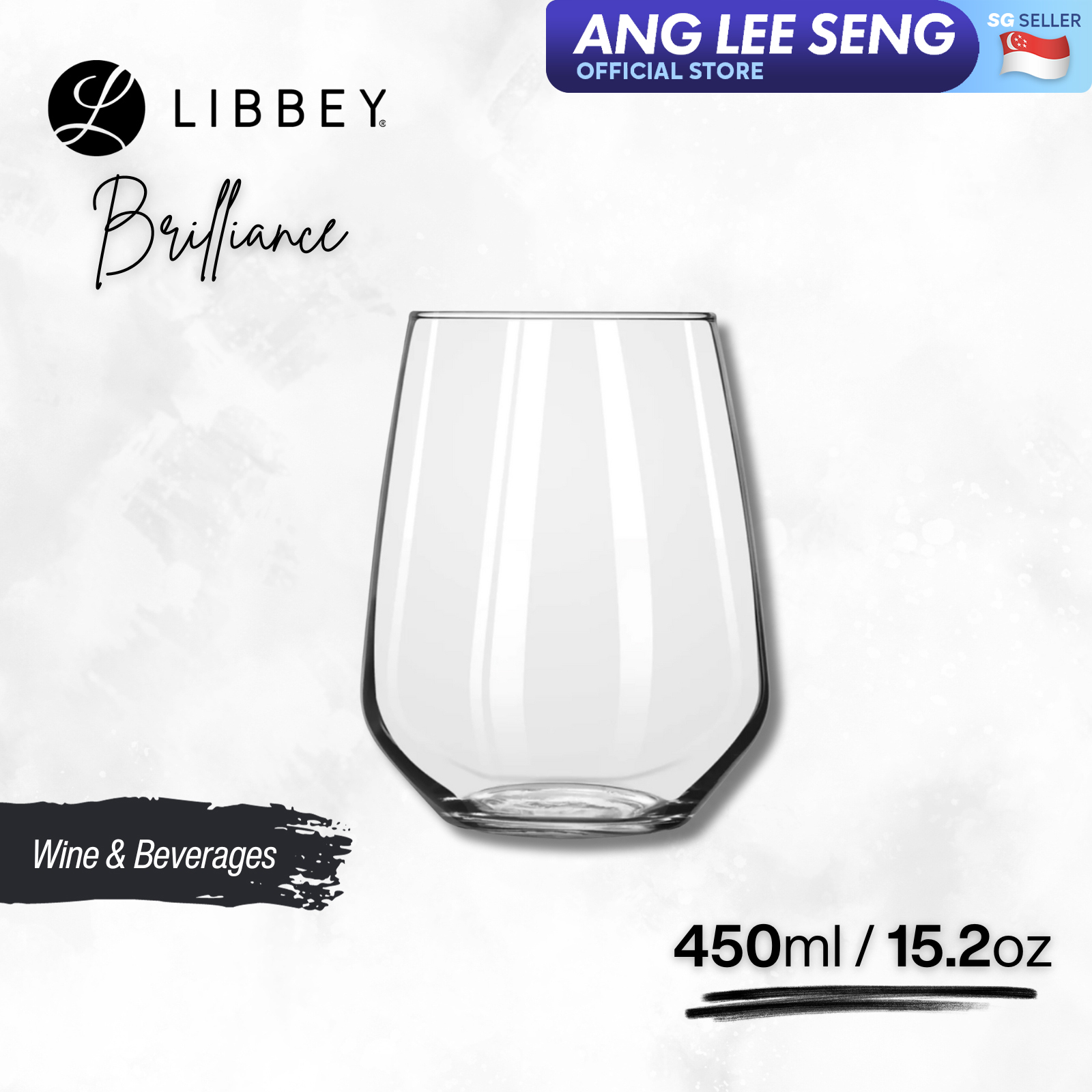 Libbey Brilliance 4075 Stemless Wine Glass/Drinking Tumbler 450ml/15.2oz, 2-pc Set