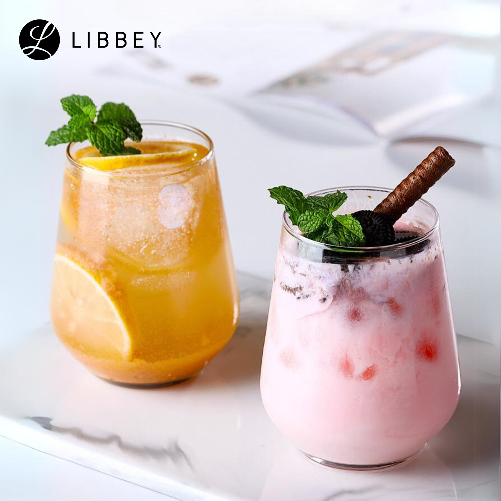 Libbey Brilliance 4075 Stemless Wine Glass/Drinking Tumbler 450ml/15.2oz, 2-pc Set