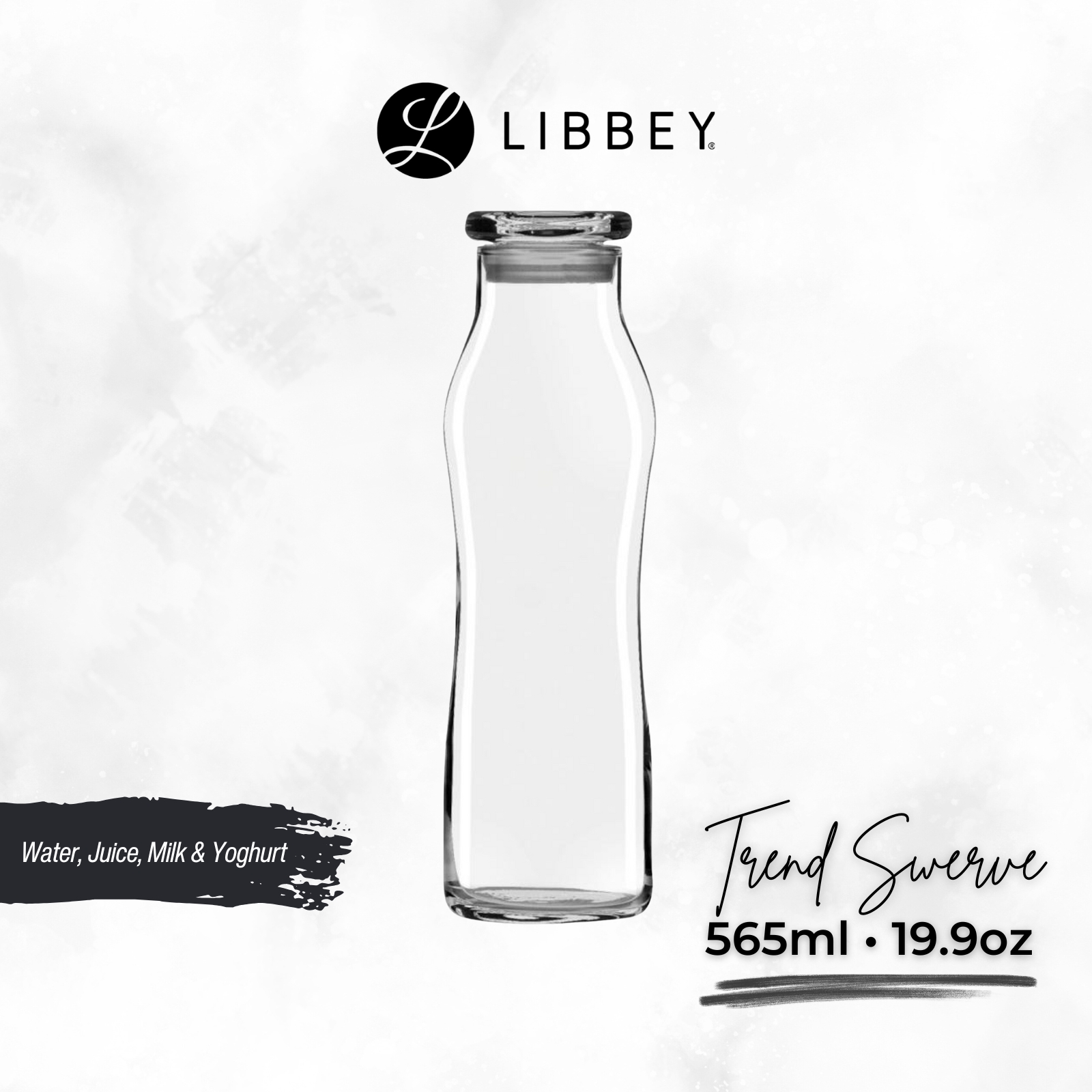 Libbey Trend Swerve 701 Glass Carafe - Water, Juice, Milk, Yoghurt Bottle 565ml/19.1oz