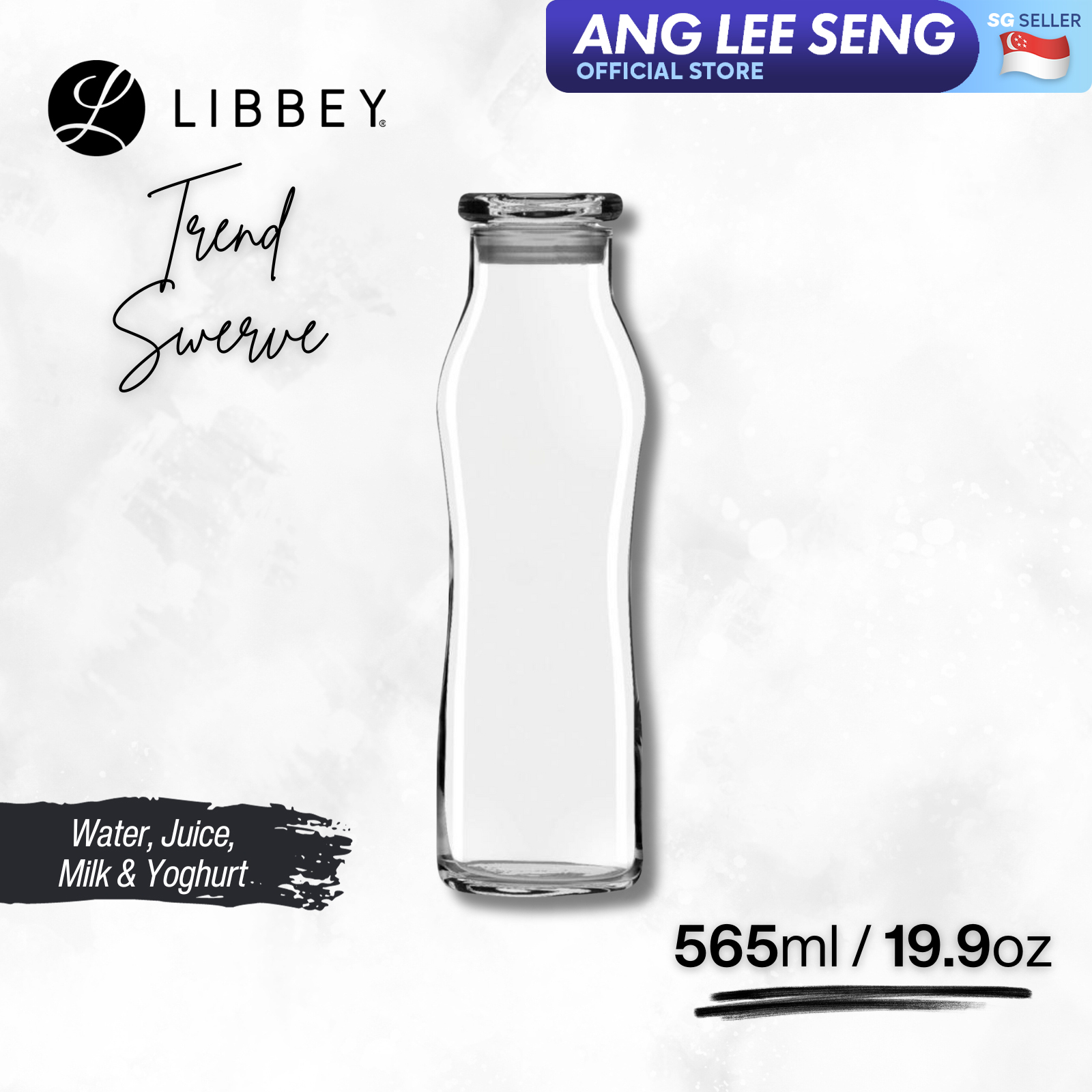 Libbey Trend Swerve Glass Carafe Water Juice Milk Yoghurt Bottle 565ml/19.9oz
