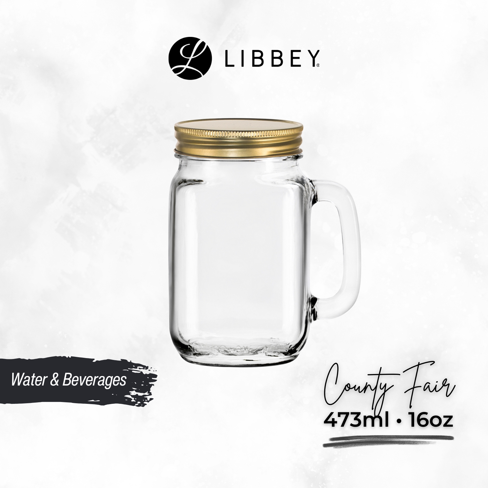 Libbey County Fair 97084 Glass Drinking Mason Jar with Gold Lid 473ml/16oz - 2-pc/6-pc Set