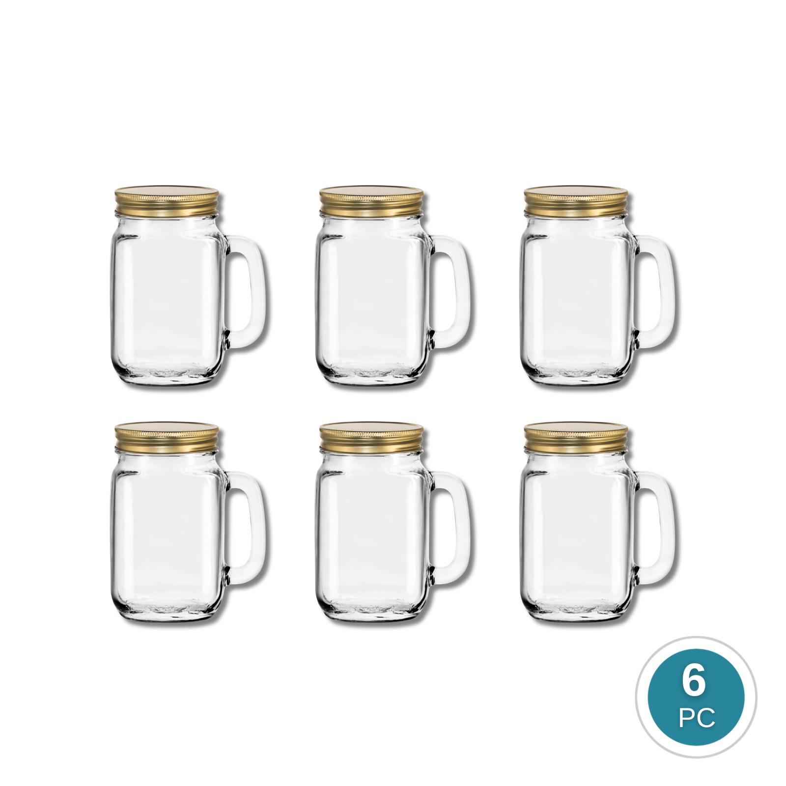 Libbey County Fair 97084 Glass Drinking Mason Jar with Gold Lid 473ml/16oz, 2-pc/6-pc Set