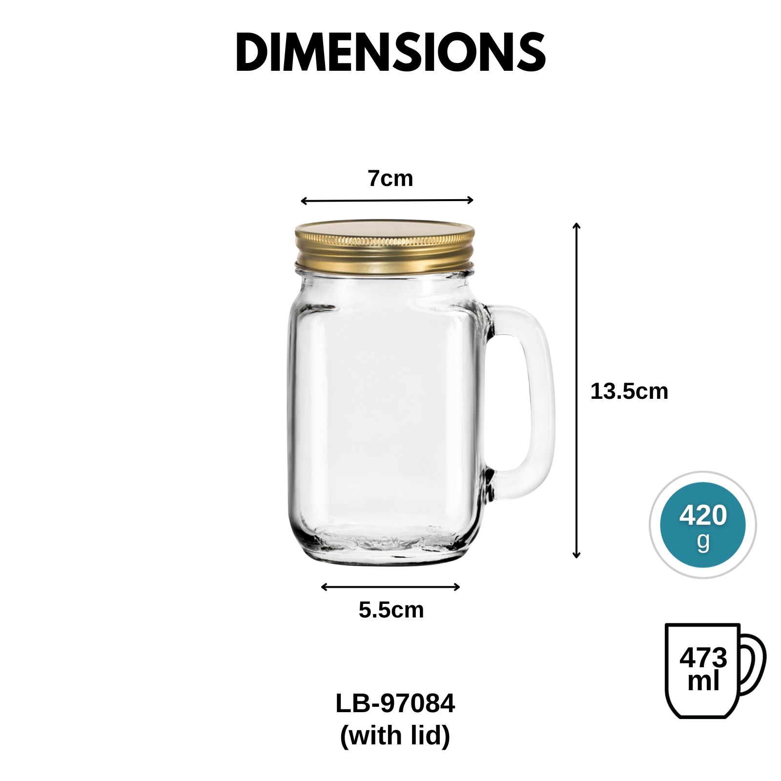 Libbey County Fair 97084 Glass Drinking Mason Jar with Gold Lid 473ml/16oz, 2-pc/6-pc Set