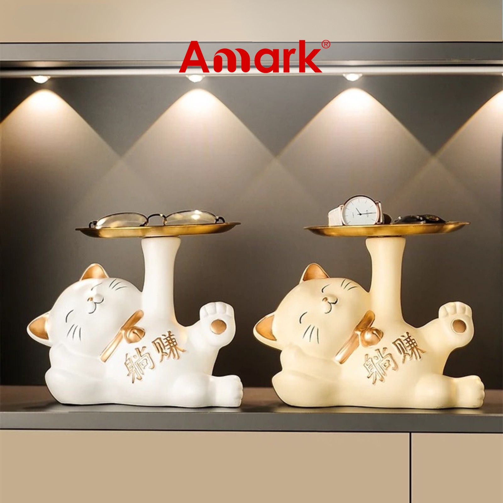 Amark Tang Zhuan Easy Wealth Fortune Cat Coin Bank, Key Holder & EDC Tray | Entrance & Home Decor