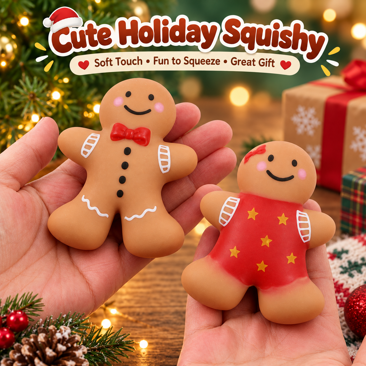 Cute Gingerbread Man Squeeze Toy – Slow Rising Stress Relief Toy, Soft Christmas Fidget Toy for Kids & Adults - soufeelmy