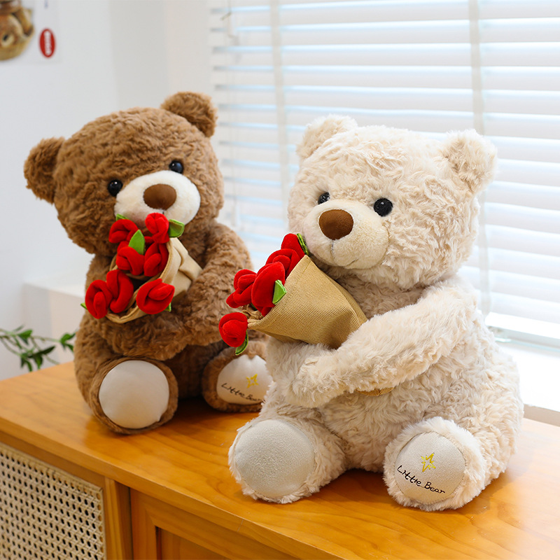Romantic Teddy Bear Hugging Roses Bouquet – New Style Rose Bear Plush Toy - soufeelmy