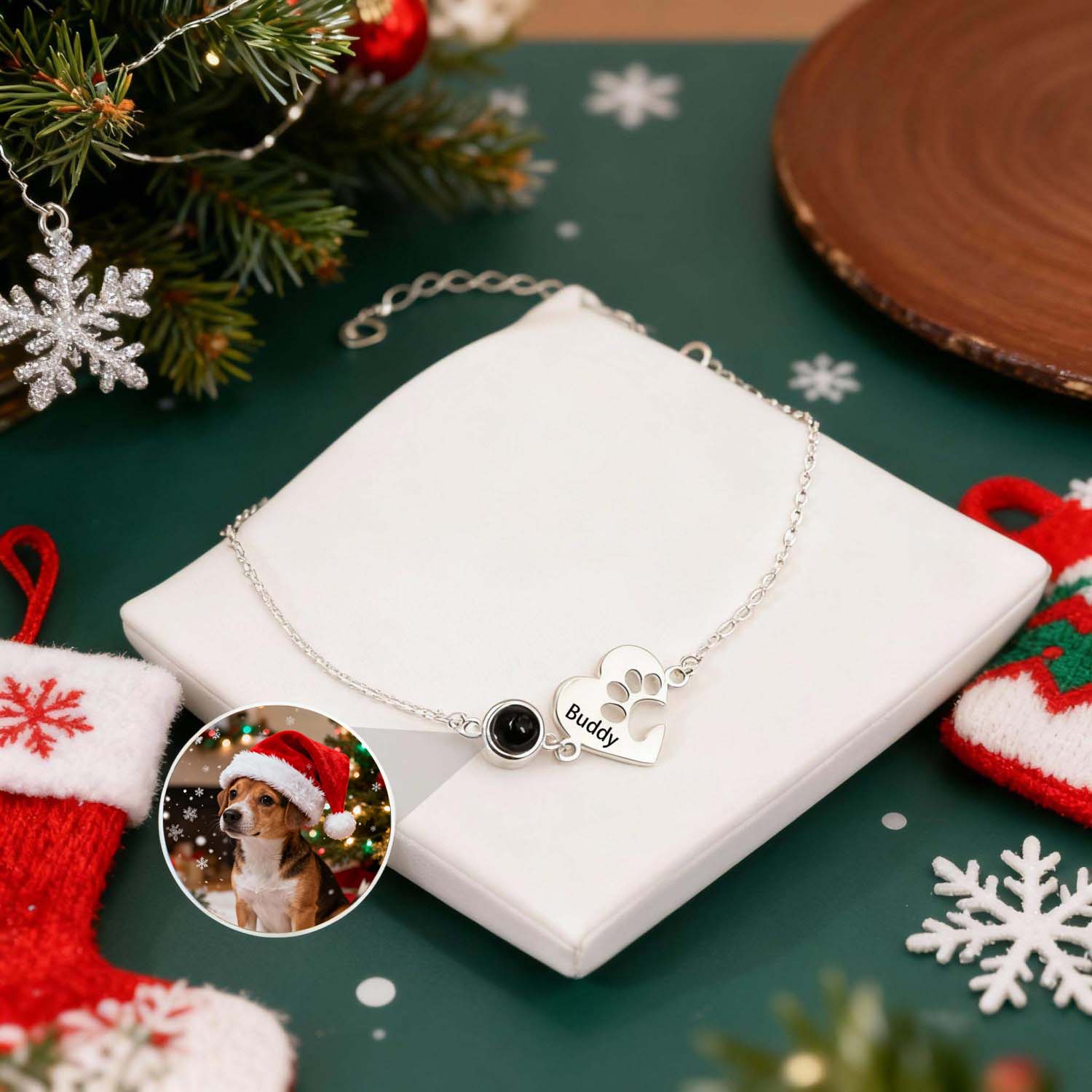 Personalized Dog Paw Projection Bracelet with Engraving Custom Bracelet for Women Christmas Gifts - soufeelmy