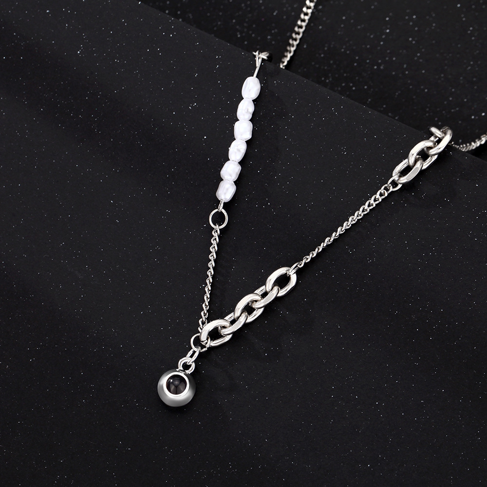 Personalized Photo Necklace Projection Gem Pearl Paper Clip Chain Necklace Anniversary Gifts for Her - soufeelmy