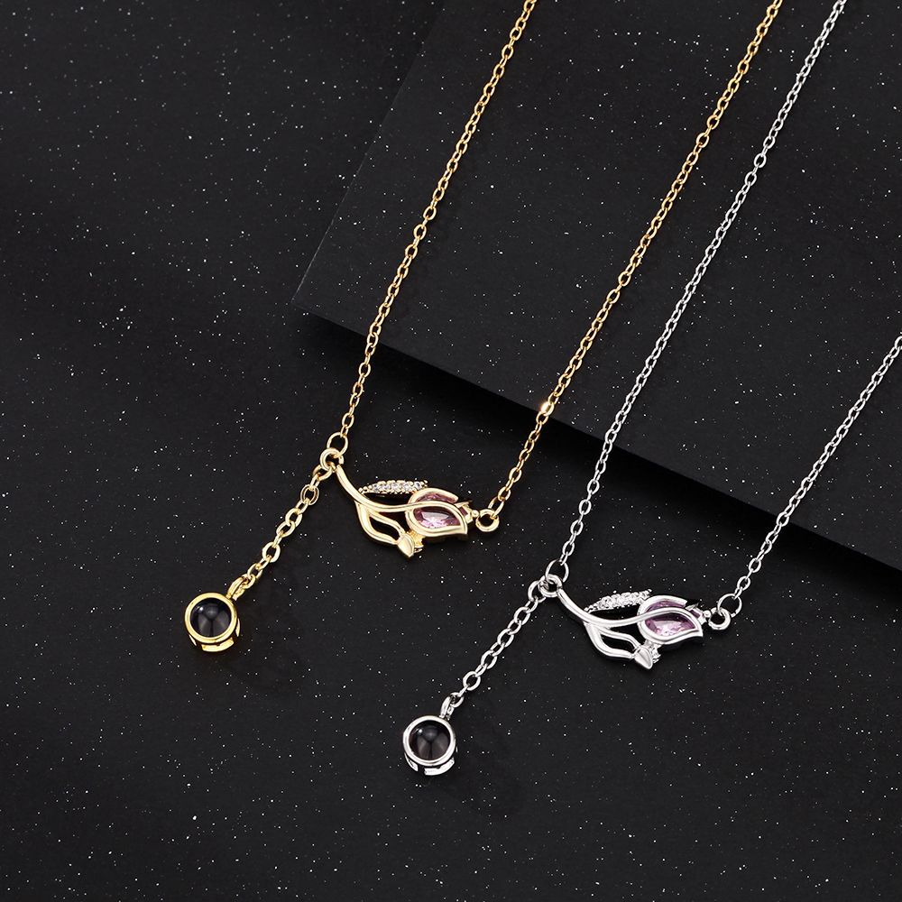 Personalized Photo Necklace Projection Tulip Gem Necklace Birthday Gift for Girlfriend - soufeelmy