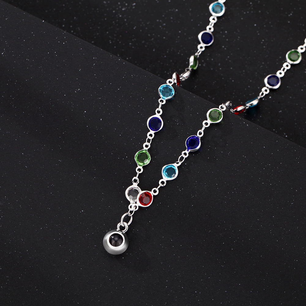Personalized Colored Crystal Photo Necklace Projection Gem Necklace Anniversary Gifts for Her - soufeelmy