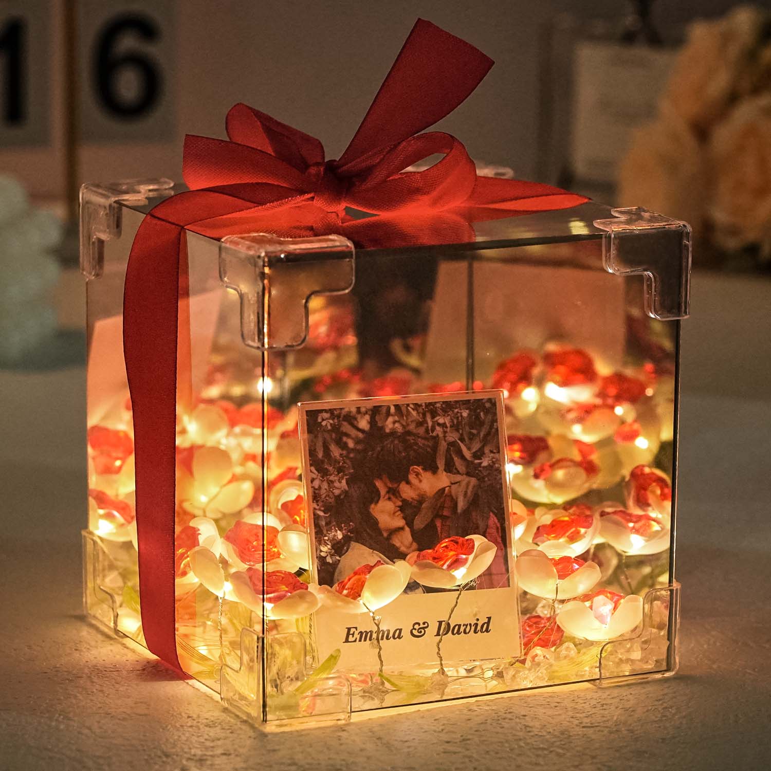 Custom Photo Rose Flower Infinity Mirror Box Infinity Mirror Flower with Your Picture and Text DIY Kit - soufeelmy