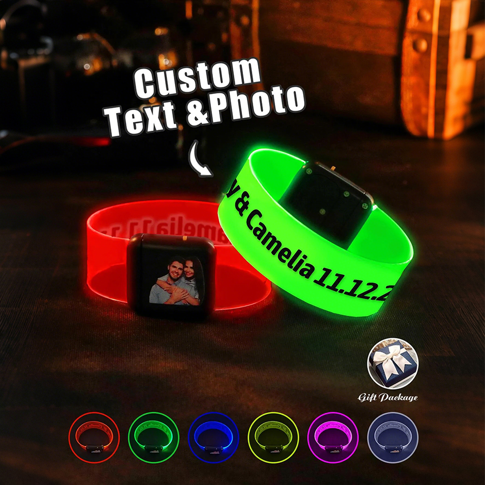Custom Men's Photo Engraved Bracelet Personalized Luminous Watch Bracelet Anniversary Gifts for Him - soufeelmy