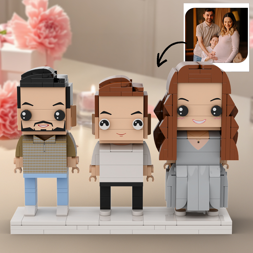 Full Body Customizable 3 People Custom Brick Figures Gift for a Family of three - soufeelmy
