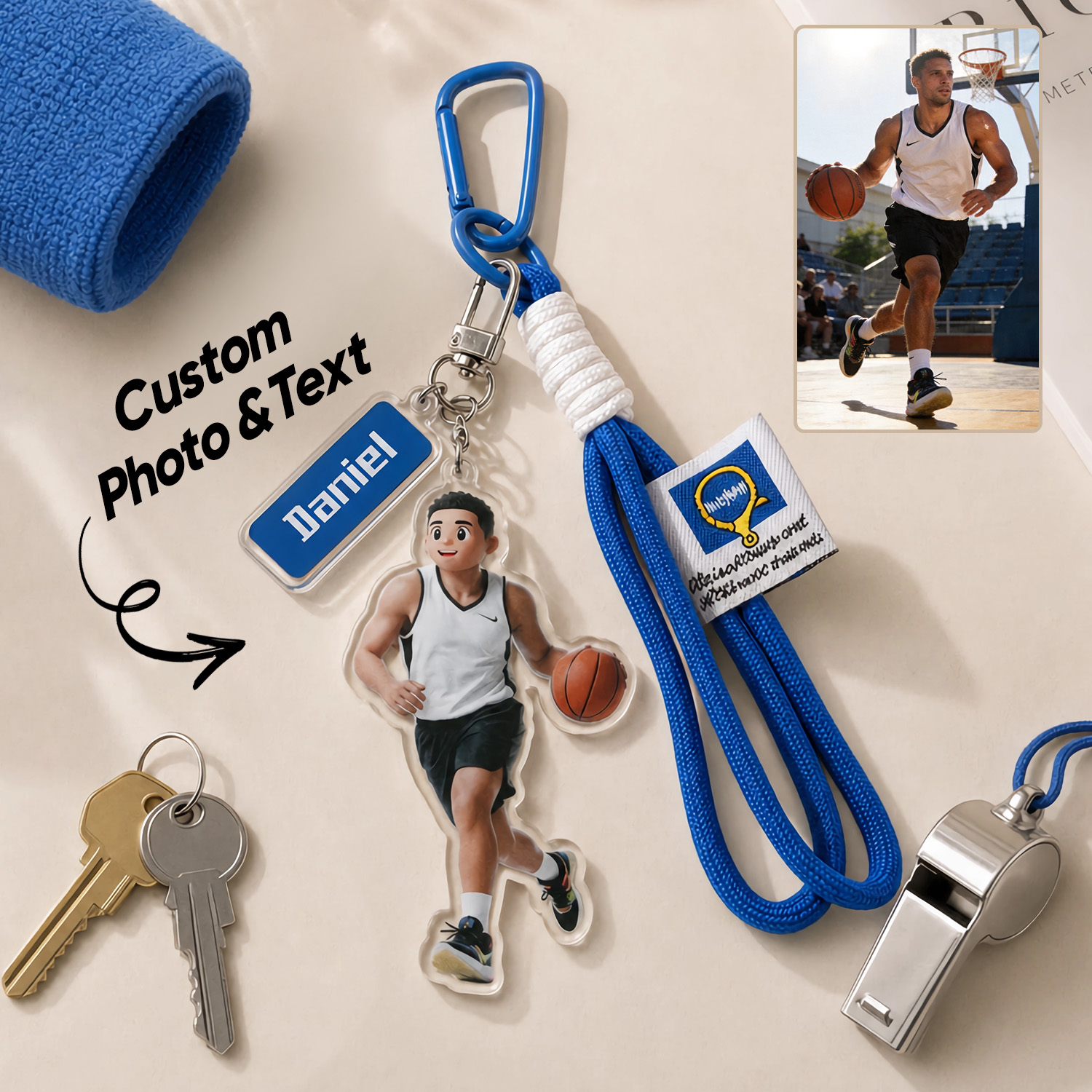 Custom Photo Cartoon Portrait Keychain Custom Name Bag Charm Gifts for Sports Enthusiasts - soufeelmy