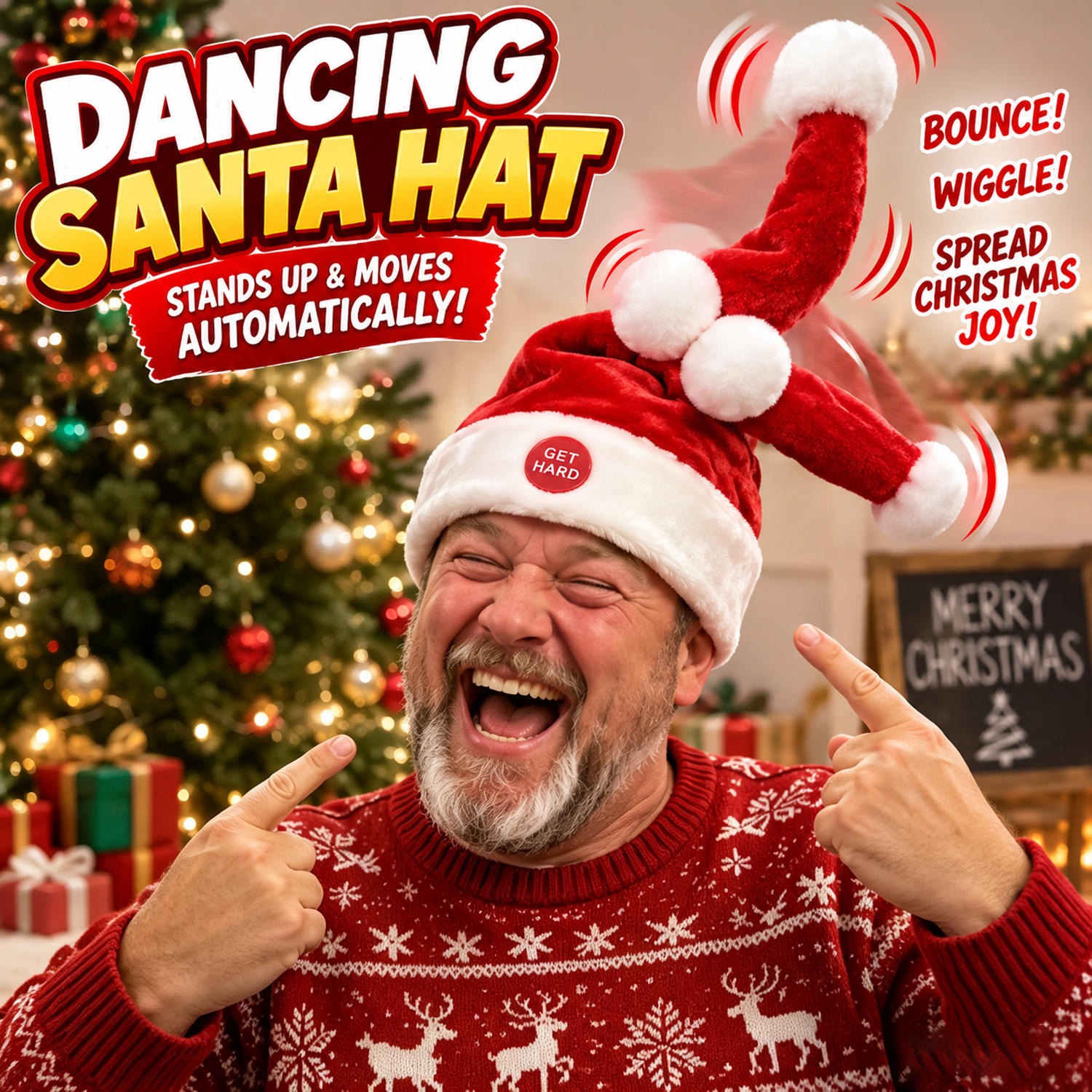 Funny Moving Christmas Hat – Bouncy Novelty Santa Party Hat with Electric Wiggling Design, Hilarious Christmas Party Accessory - soufeelmy
