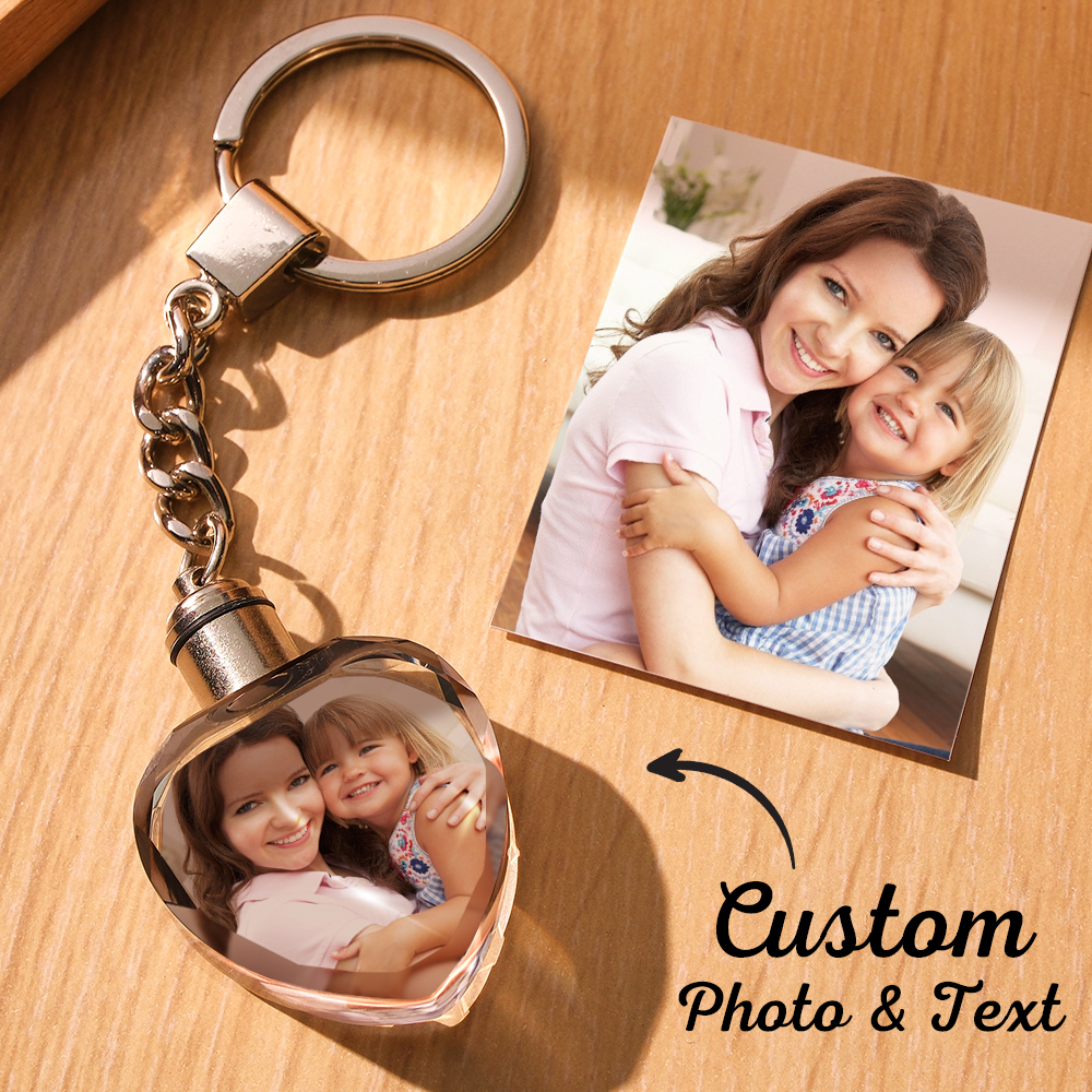Custom Photo Crystal Keychain Heart-shaped Keychain Gift for Lover