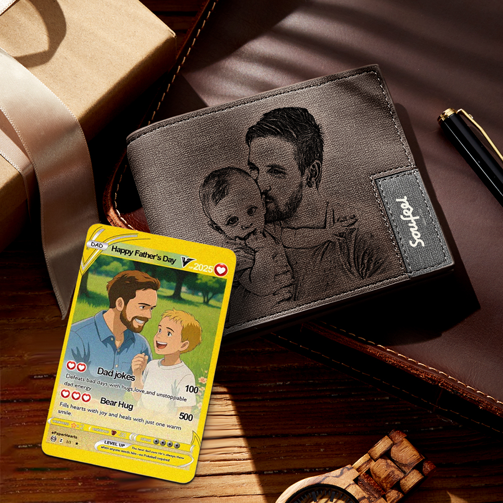 Personalized Wallet Set, Photo Wallet with Engraving Poke Wallet Card for Farther's Day - soufeelmy
