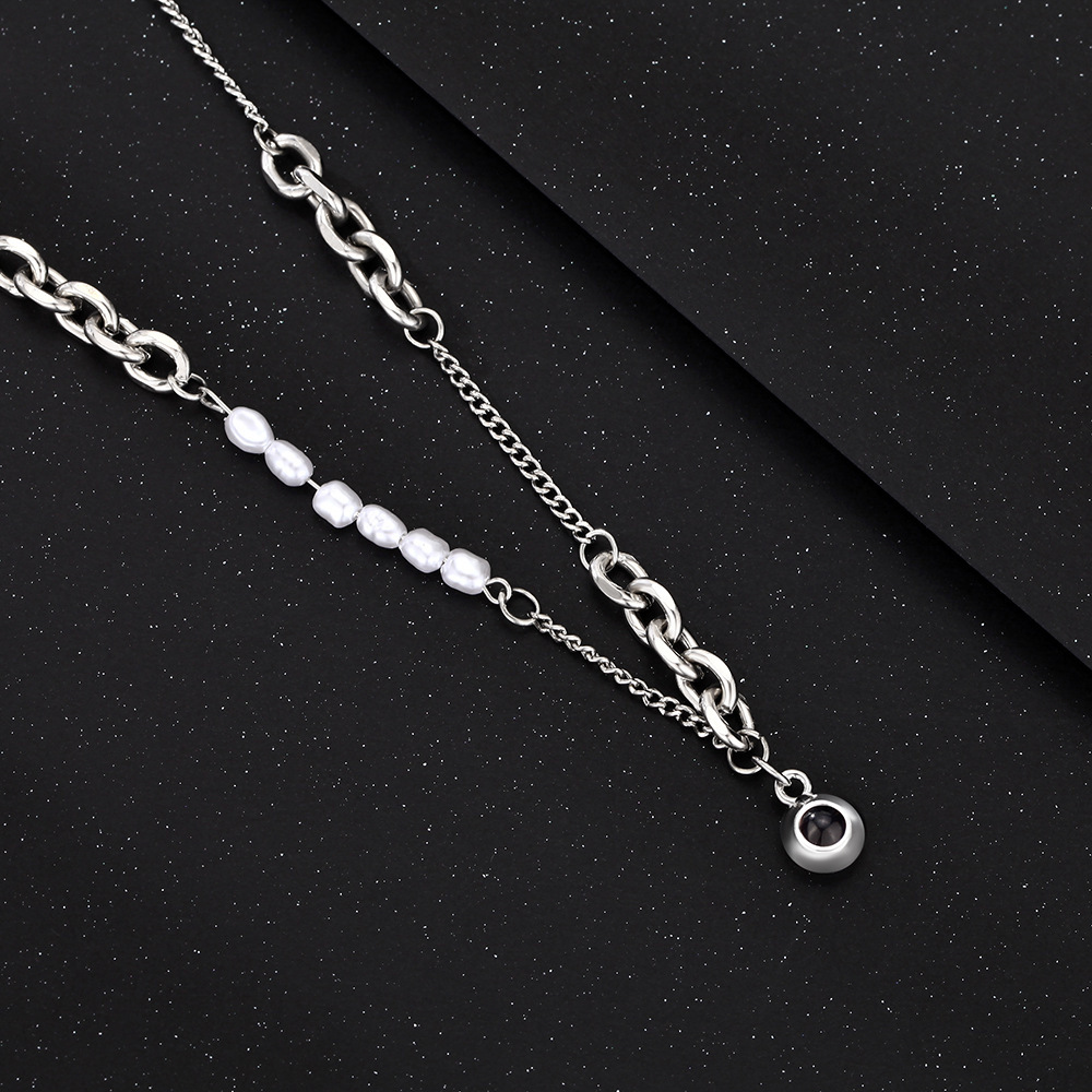 Personalized Photo Necklace Projection Gem Pearl Paper Clip Chain Necklace Anniversary Gifts for Her - soufeelmy