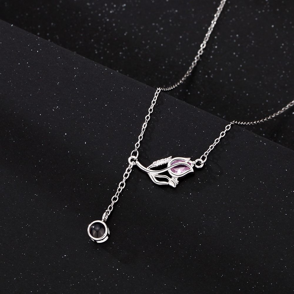 Personalized Photo Necklace Projection Tulip Gem Necklace Birthday Gift for Girlfriend - soufeelmy