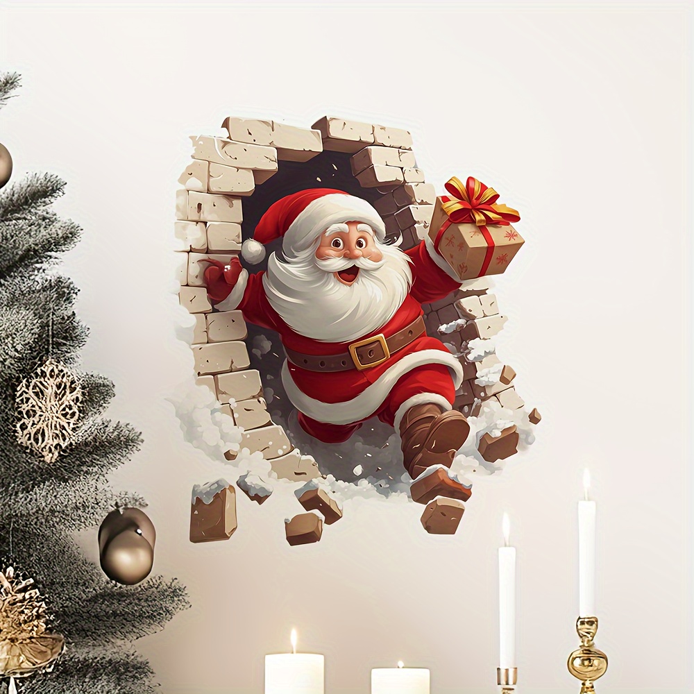3D Christmas Wall Stickers Santa Claus Removable Stickers Holiday Wallpaper Home Decor - soufeelmy