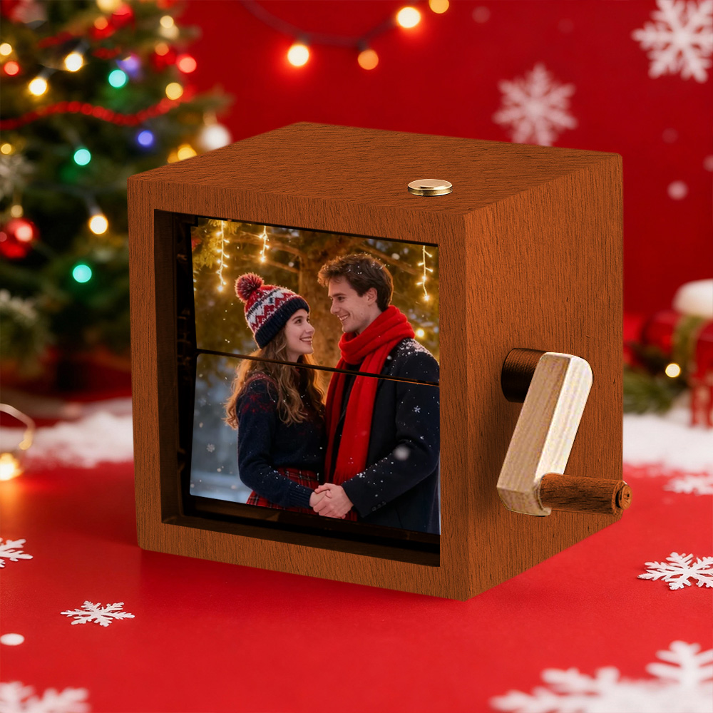 Custom Photo Flipbook Frame Animation Machine Mechanical Hand-cranked Flipbook Box Photo Album with Light Black Walnut Christmas Gifts - soufeelmy