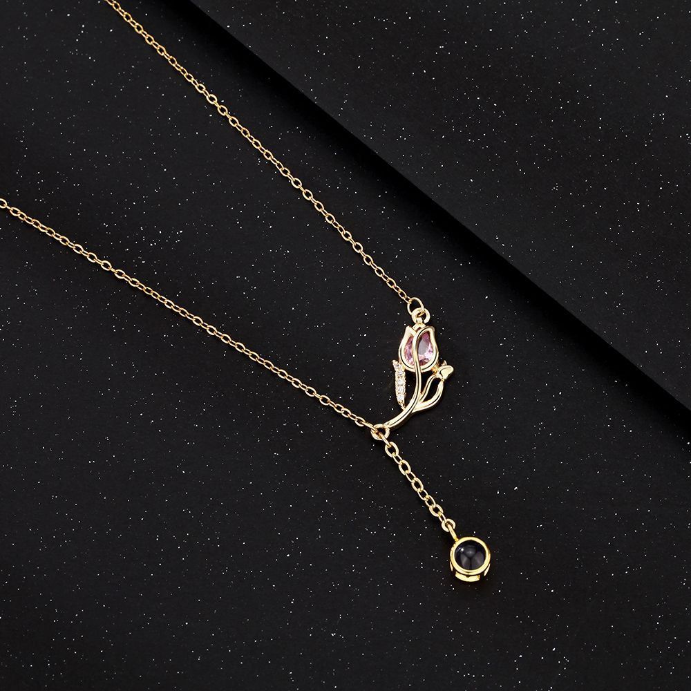 Personalized Photo Necklace Projection Tulip Gem Necklace Birthday Gift for Girlfriend - soufeelmy