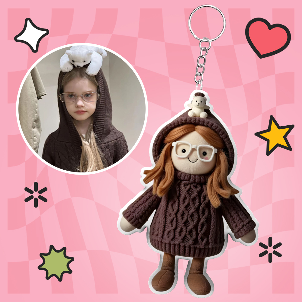 Personalized Photo Plush Doll Keychain Mini Me Plush Keychain Gifts for Boyfriend
