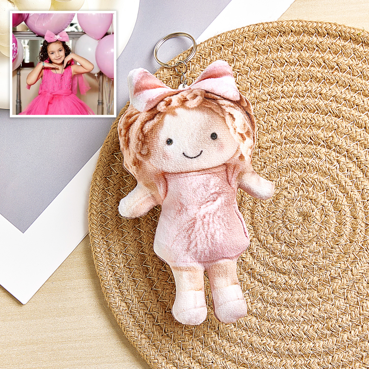 Personalized Photo Plush Doll Keychain Mini Me Plush Keychain Gift for Daughter