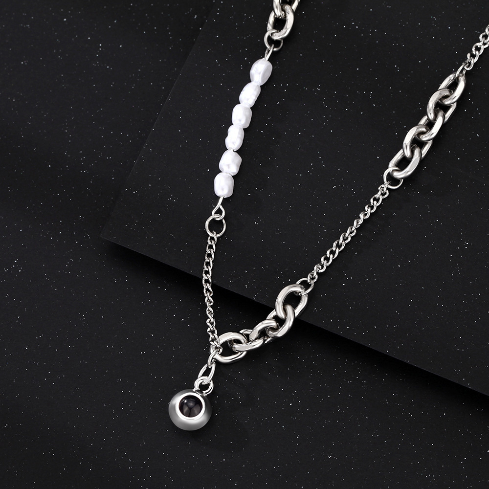Personalized Photo Necklace Projection Gem Pearl Paper Clip Chain Necklace Anniversary Gifts for Her - soufeelmy