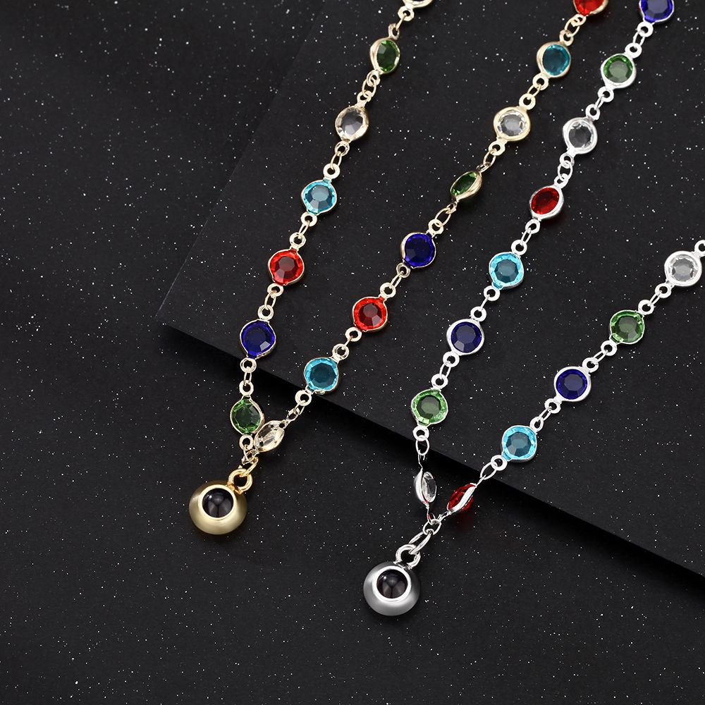 Personalized Colored Crystal Photo Necklace Projection Gem Necklace Anniversary Gifts for Her - soufeelmy