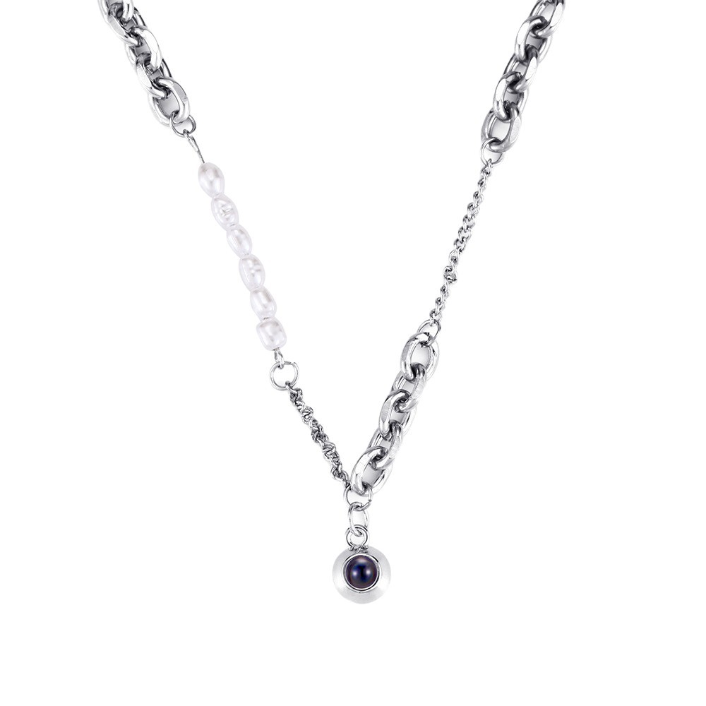 Personalized Photo Necklace Projection Gem Pearl Paper Clip Chain Necklace Anniversary Gifts for Her - soufeelmy