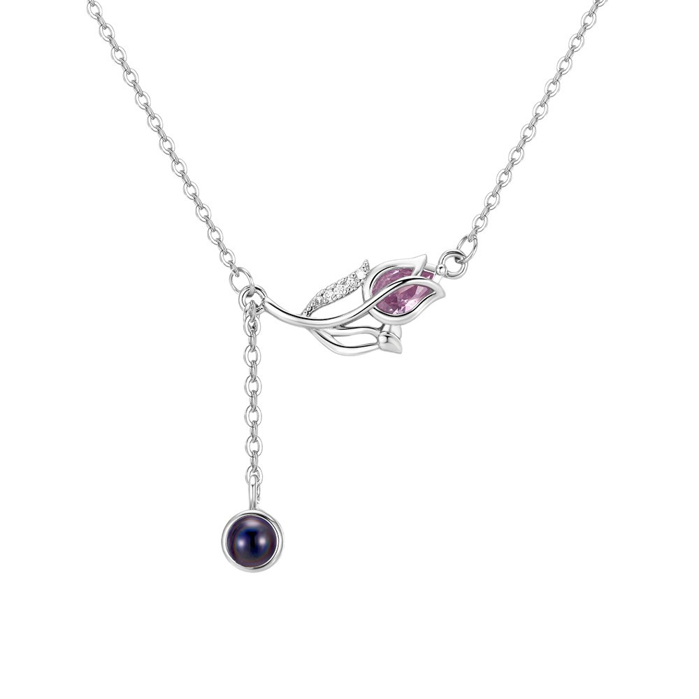 Personalized Photo Necklace Projection Tulip Gem Necklace Birthday Gift for Girlfriend - soufeelmy