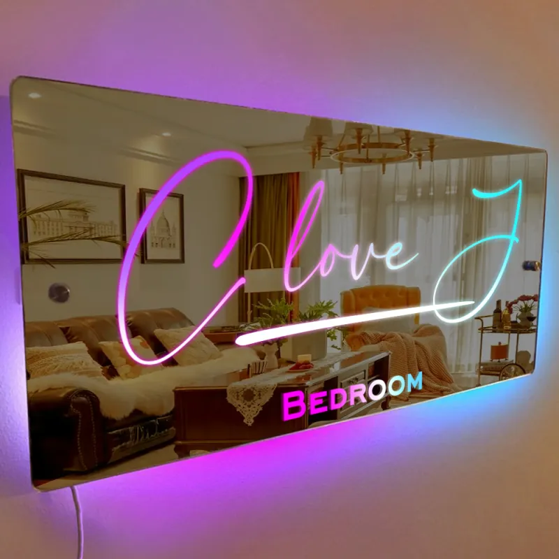 Personalized Name Mirror Sign Optional Templates Neon Sign With LED Lights Custom Text Multicolor Glow Wall Decor Gift for Family - soufeelmy
