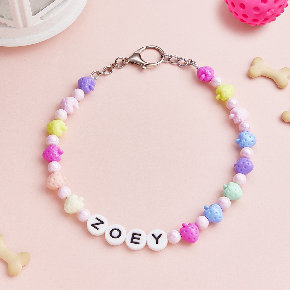 Custom Pet Name Necklace Personalized Colorful Strawberry Beaded Pet Collar A Unique Pet Gift - soufeelmy