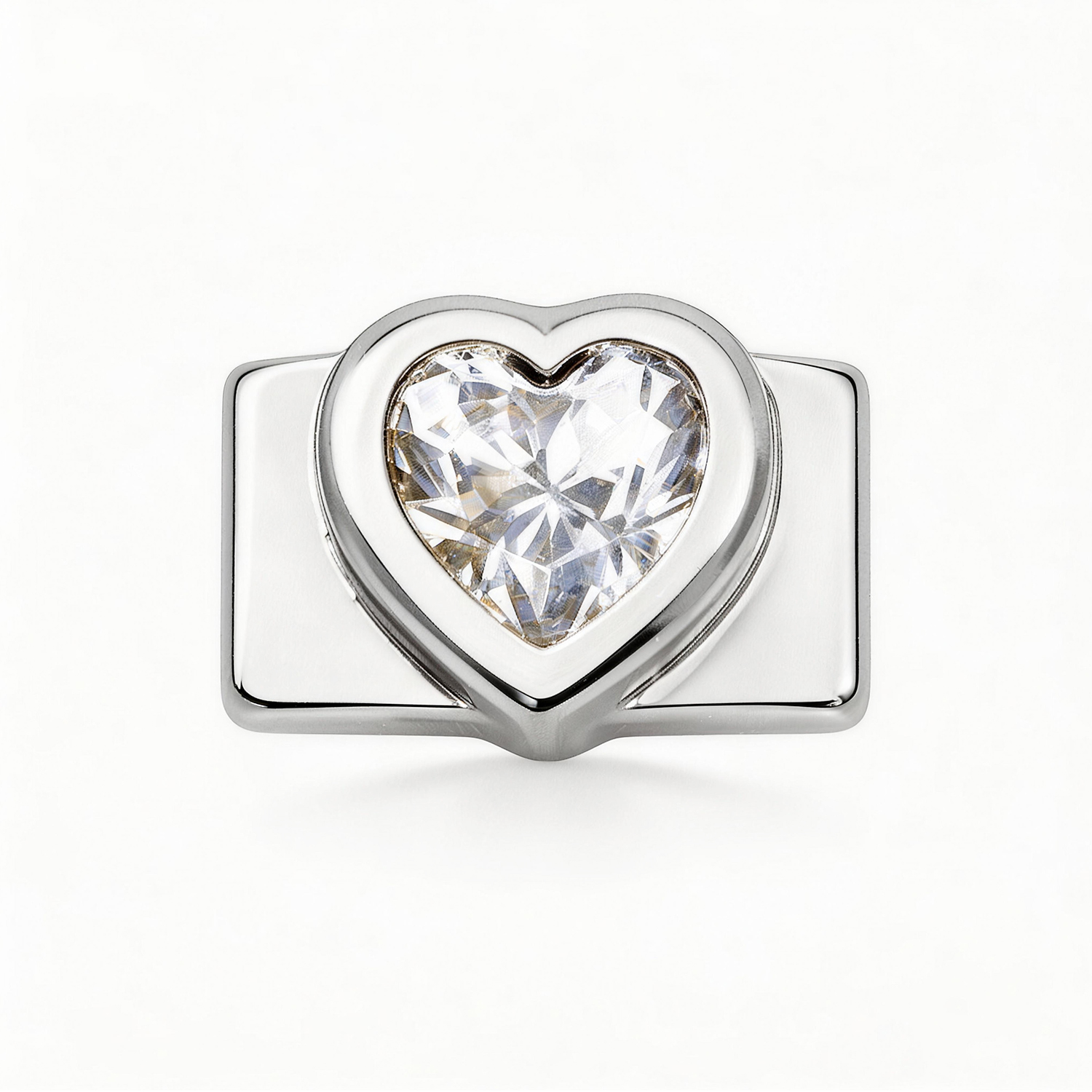 Large Heart-Shaped Diamond Charm - Silver - soufeelmy