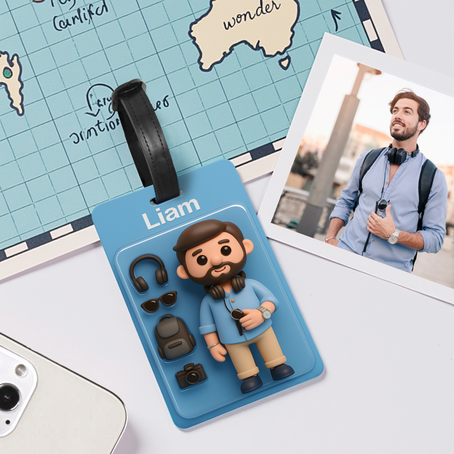 Fully Body Custom 3D Effect Cartoon Character Traveling Luggage Tag with Name and Photo 2D Printing Travel Accessory Birthday Gift for Travel Lover - soufeelmy