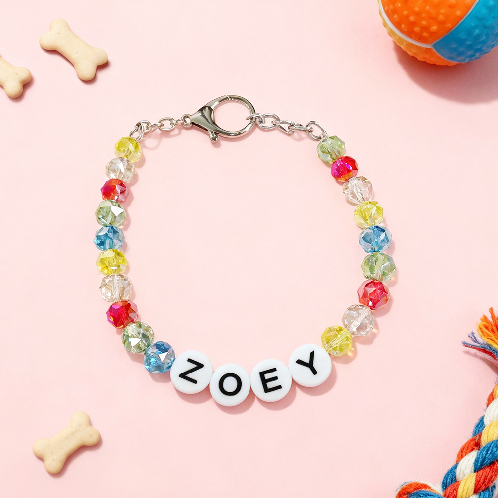 Custom Pet Name Necklace Personalized Colorful Crystal-Style Beaded Pet Collar A Unique Pet Gift - soufeelmy