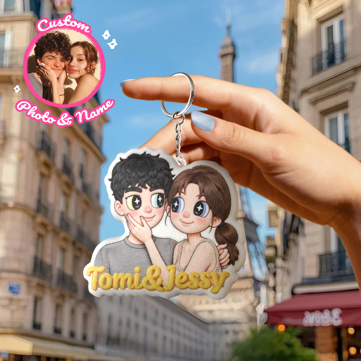 Custom Portraits Keychain Personalized Photo With Name Doll Keychain Mini Me Keychain Gifts for Couple - soufeelmy