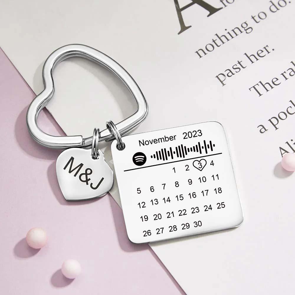 Custom Spotify Calendar Keychain Anniversary Gifts Custom Calendar Spotify Keychain Heart Shape Keychain Couple Gift
