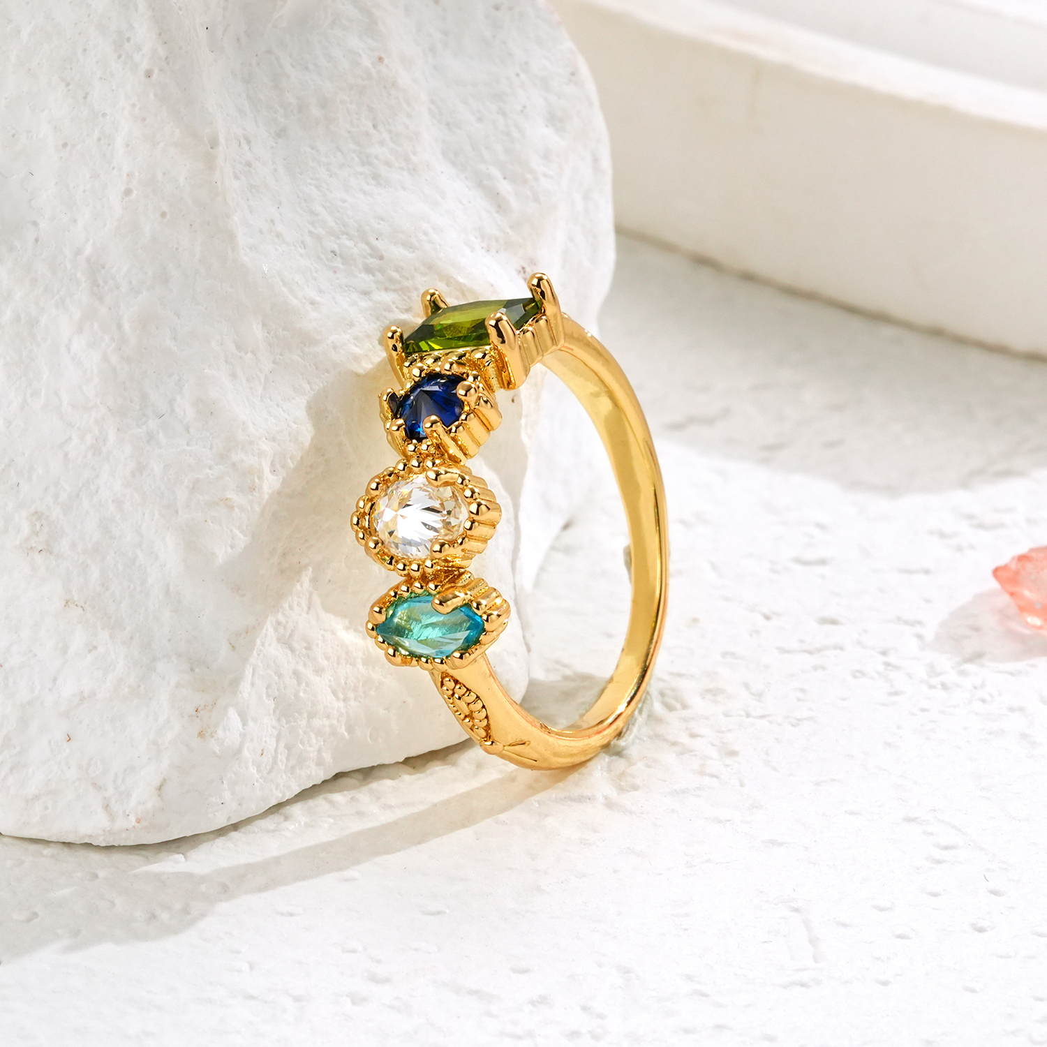 Personalized Birthstones Ring Multiple Vintage Milgrain Ring for Mom Grandma - soufeelmy