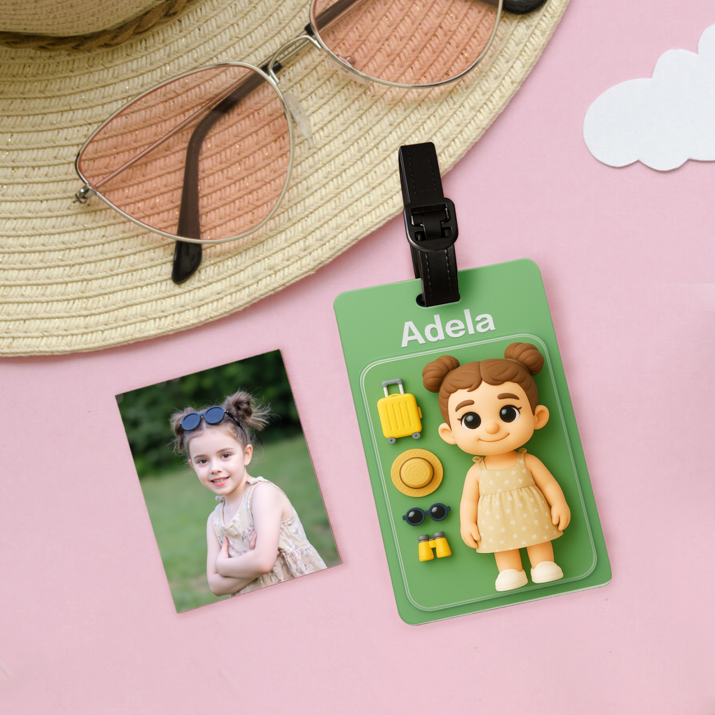 Fully Body Custom 3D Effect Cartoon Character Traveling Luggage Tag with Name and Photo 2D Printing Travel Accessory Birthday Gift for Travel Lover - soufeelmy