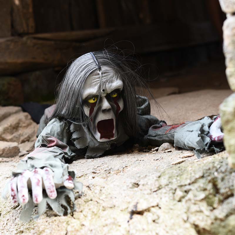 Realistic Crawling Ghost Halloween Prop – Sound-Activated Moving Zombie with Glowing Eyes & Scary Screams, Haunted House Party Decoration - soufeelmy