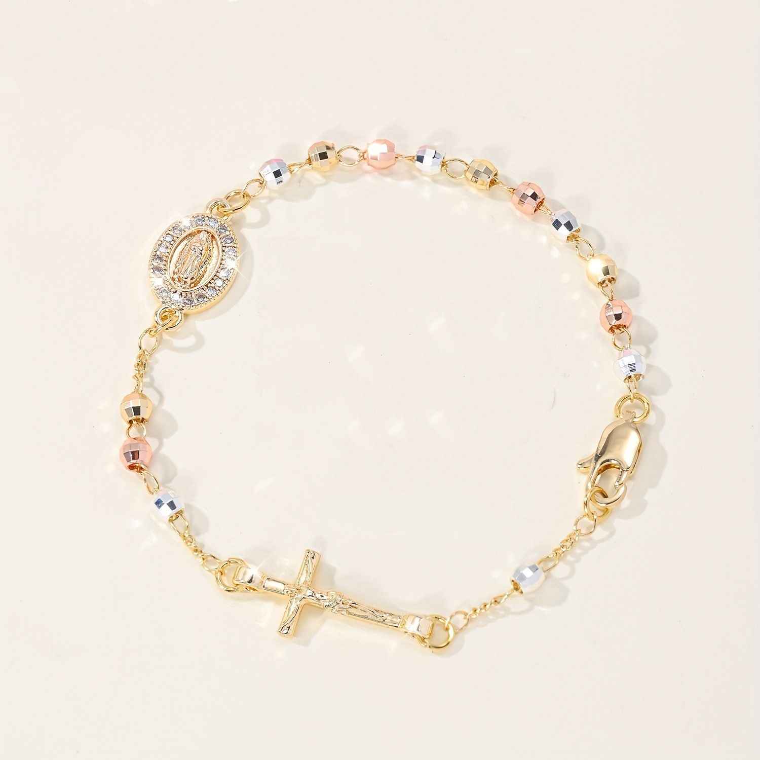 Cross Beaded Chain Bracelet Tricolor Premium Finish Jewelry Gift for Women for Girls - soufeelmy