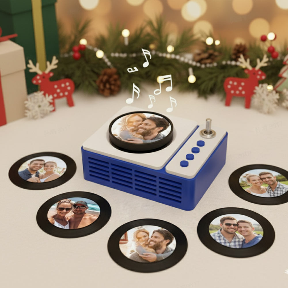 Personalized Mini Record Player with Custom Photo & Song - Unique Music Christmas Gift - soufeelmy