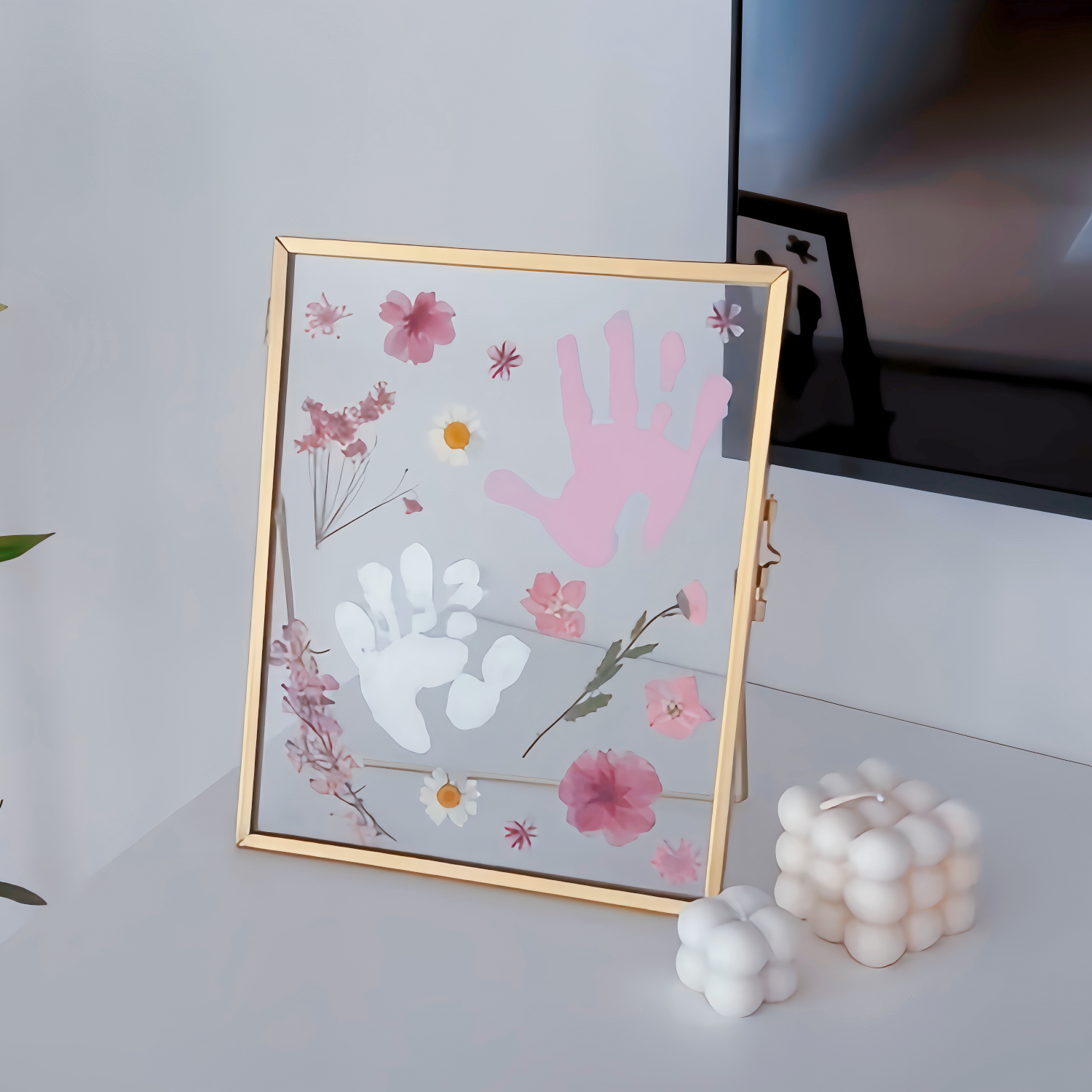 DIY Dried Flower Handprint Frame Material Pack Metal Frame Dried flower Ornaments Glass Plant Specimen Mother's Day Gifts - soufeelmy