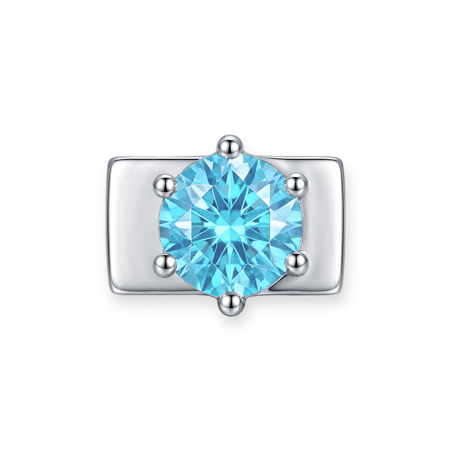 Sky Blue Round Diamond Charm - Silver - soufeelmy