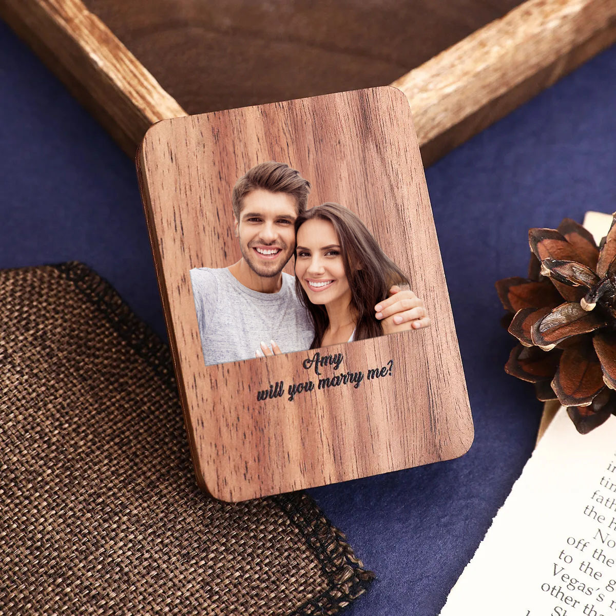 Personalization Jewelry Box Slim Engagement Ring Box Unique Ring Box Wooden Ring Box