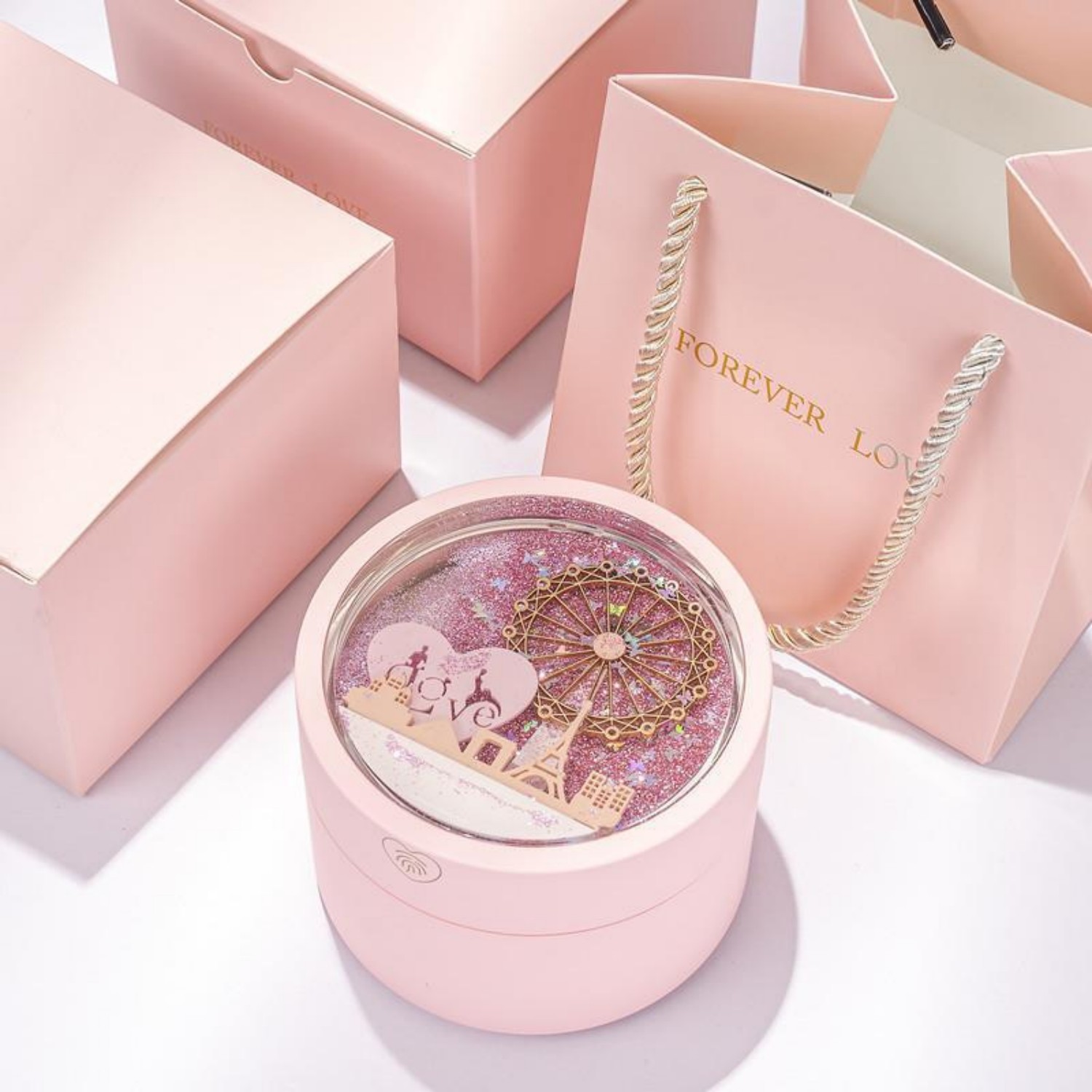 Necklace Pendant Box Jewelry Box Gift Boxes Single Neckline Box Pendant Wheel Round Jewelry Gift Case LED Light Clamshell Small for Proposal White & Pink - soufeelmy