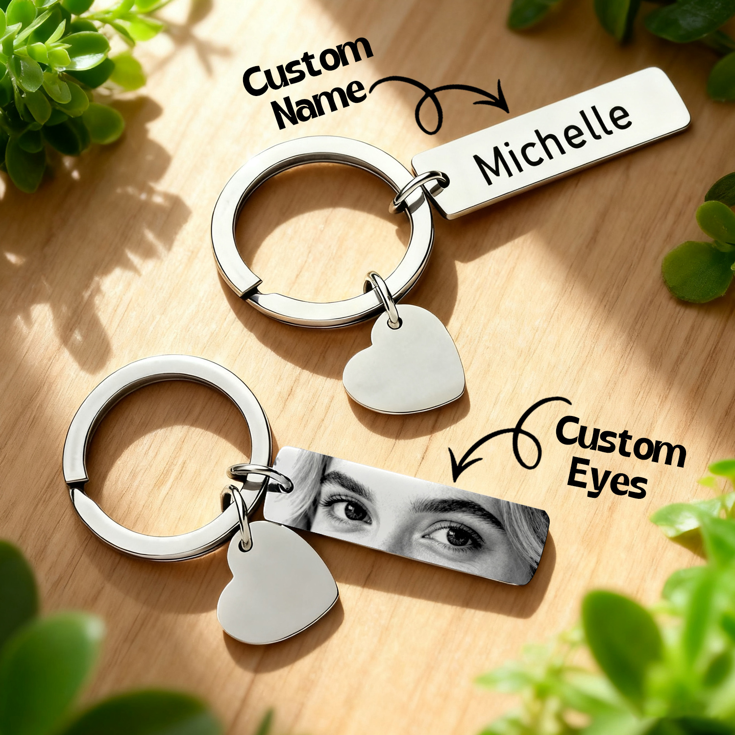 Eye Keychain With Heart-Shaped Pendant Engraved Keychain Photo Keychain Best Gift For Her - soufeelmy