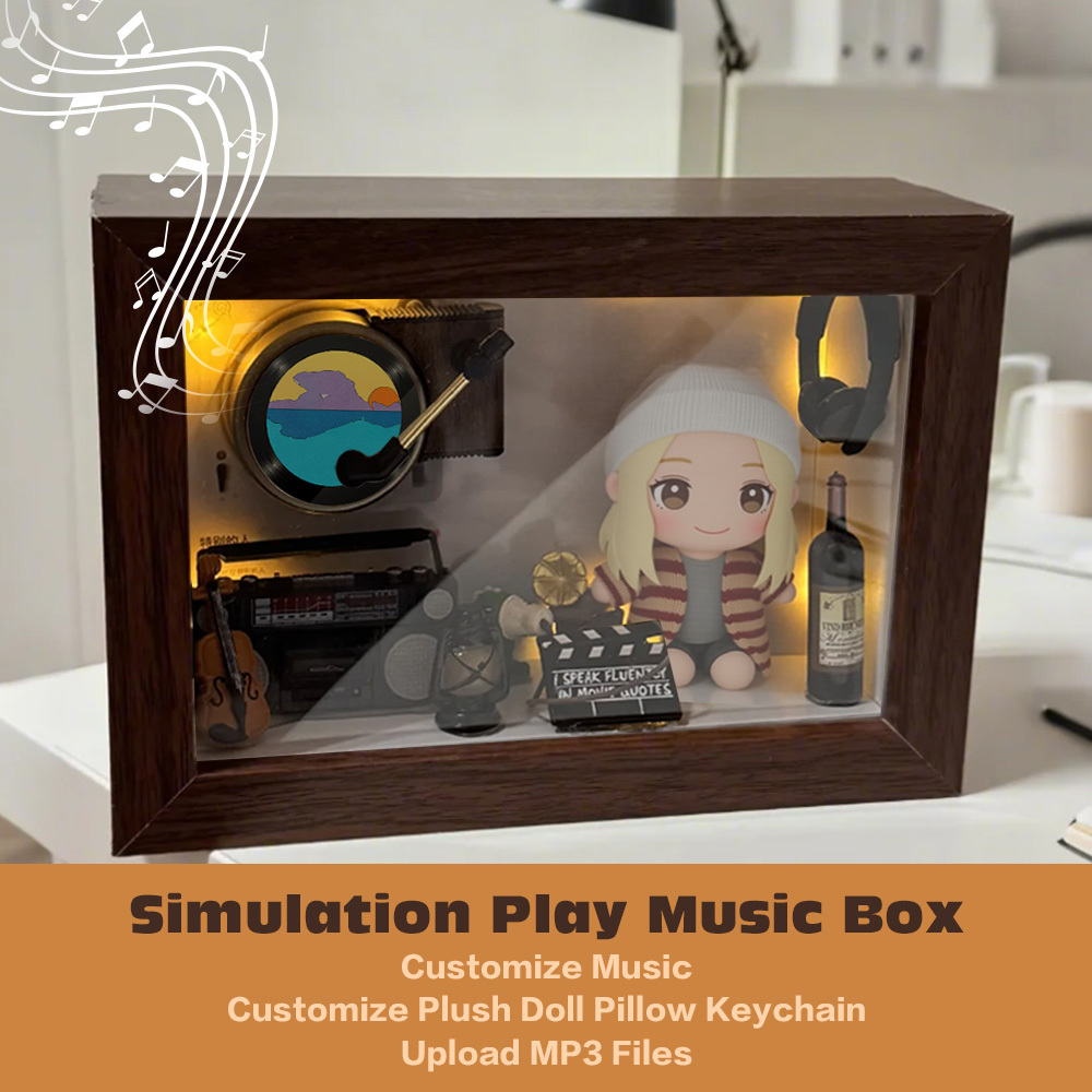 Custom Photo Plush Doll Pillow Music Box Personalized Music Player Mini Phonograph Gift for Her - soufeelmy